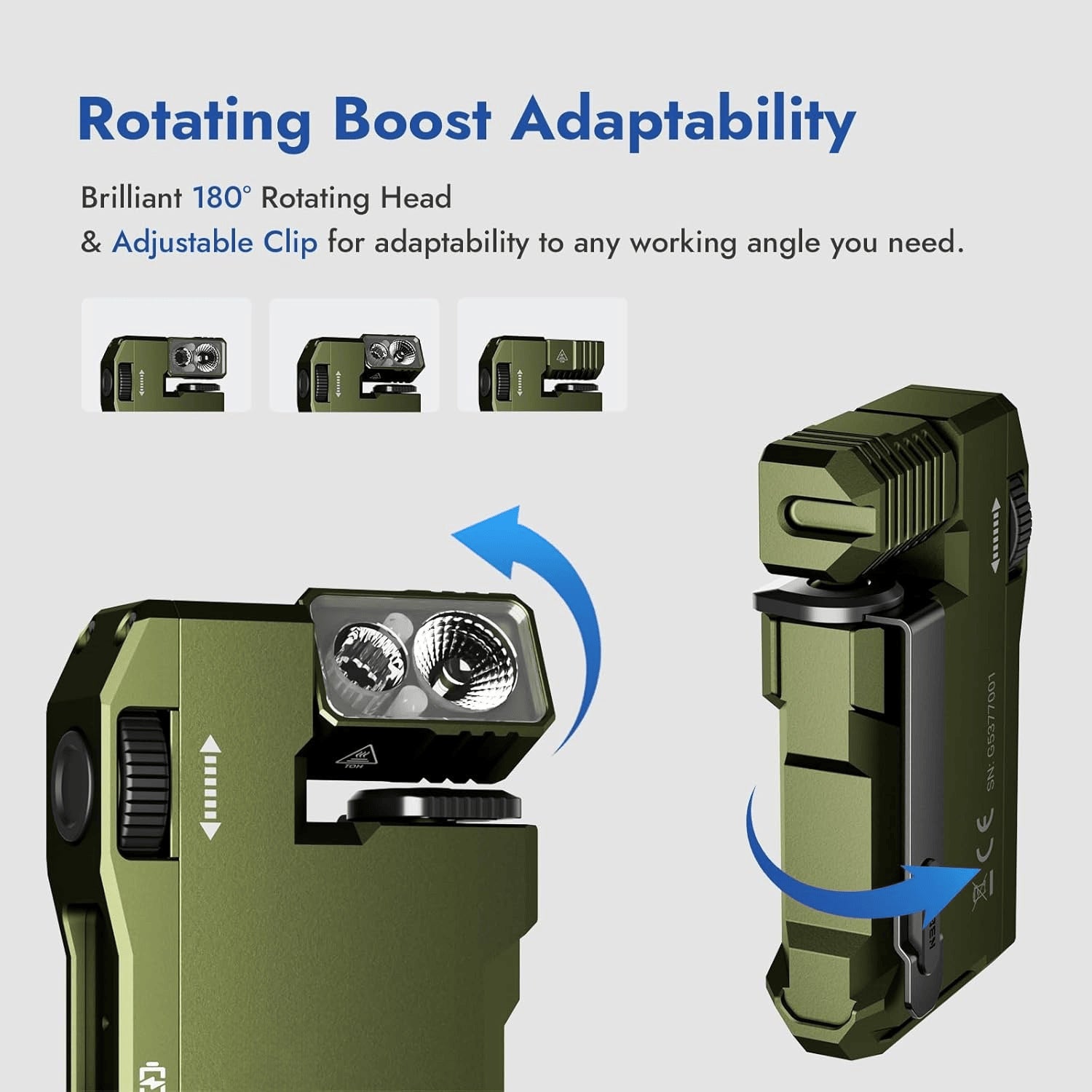 Ultra-Versatile Compact LED Flashlight - 400LM, 180 Rotating Head, RGB Light, Type-C Charging black