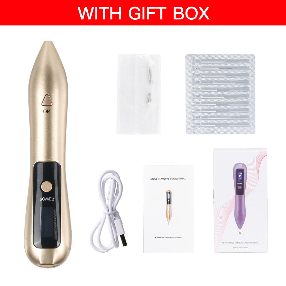 Professional 9-Level Skin Tag & Mole Remover Pen - USB Rechargeable with LED Display & Multiple Needles Gold