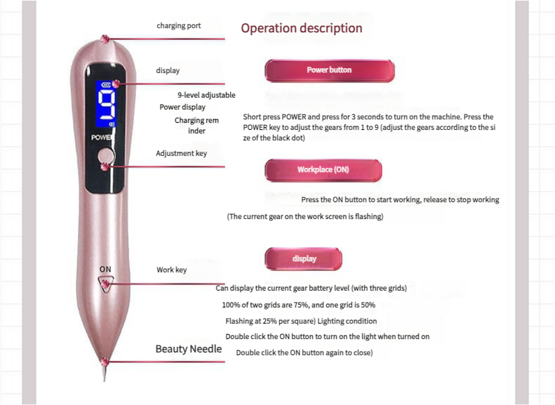 Professional 9-Level Skin Tag & Mole Remover Pen - USB Rechargeable with LED Display & Multiple Needles Silver