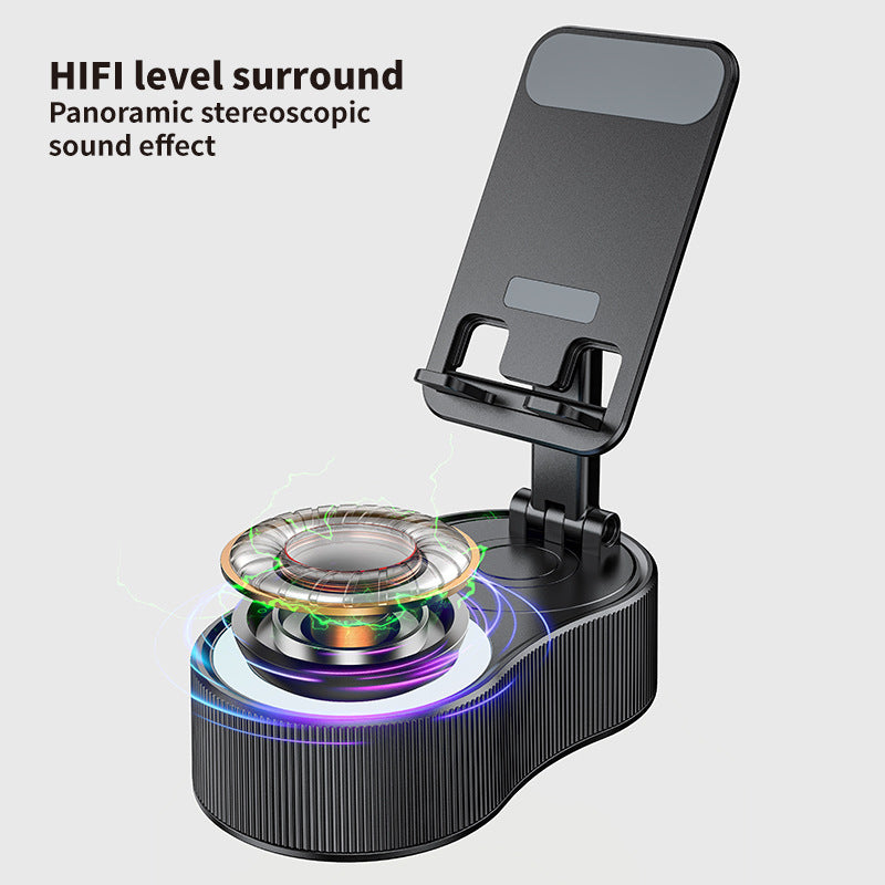 Foldable Bluetooth Speaker with 360 Rotating Phone/Tablet Stand & RGB Lights - HIFI Surround Sound black