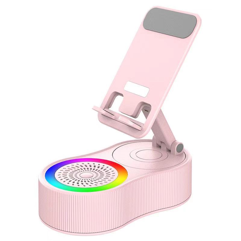 Foldable Bluetooth Speaker with 360 Rotating Phone/Tablet Stand & RGB Lights - HIFI Surround Sound Pink