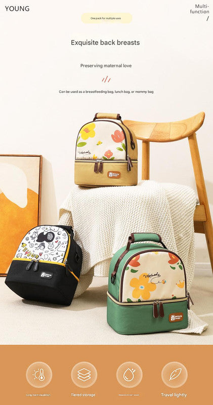 Versatile Insulated Breast Milk Cooler & Lunch Backpack - Waterproof, Multi-Carry Options Yellow print