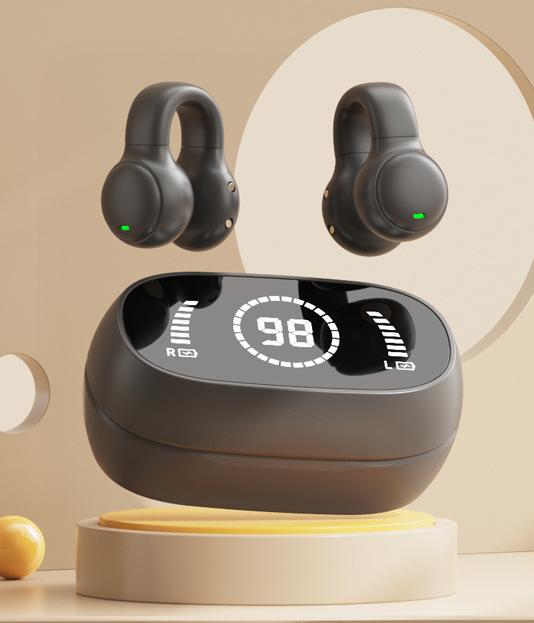 Open-Ear Conduction TWS Earbuds - Bluetooth 5.4, 9D Surround Sound, LED Display, Long Battery Life black