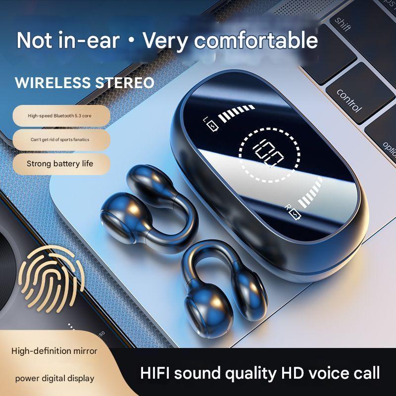 Open-Ear Conduction TWS Earbuds - Bluetooth 5.4, 9D Surround Sound, LED Display, Long Battery Life black