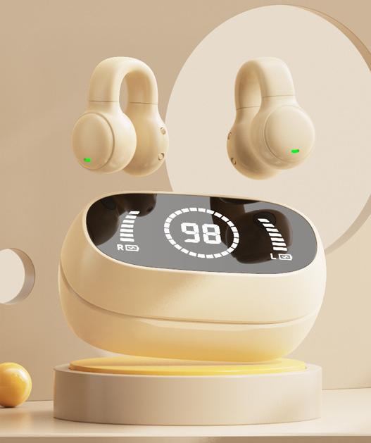 Open-Ear Conduction TWS Earbuds - Bluetooth 5.4, 9D Surround Sound, LED Display, Long Battery Life Skin color