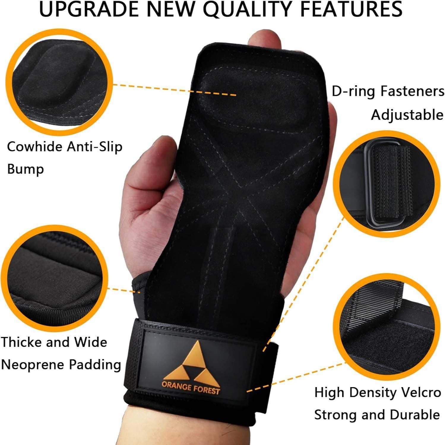 Heavy Duty Weightlifting Grips - Anti-Slip Cowhide Palm Protectors with Neoprene Wrist Support & Adjustable Straps green