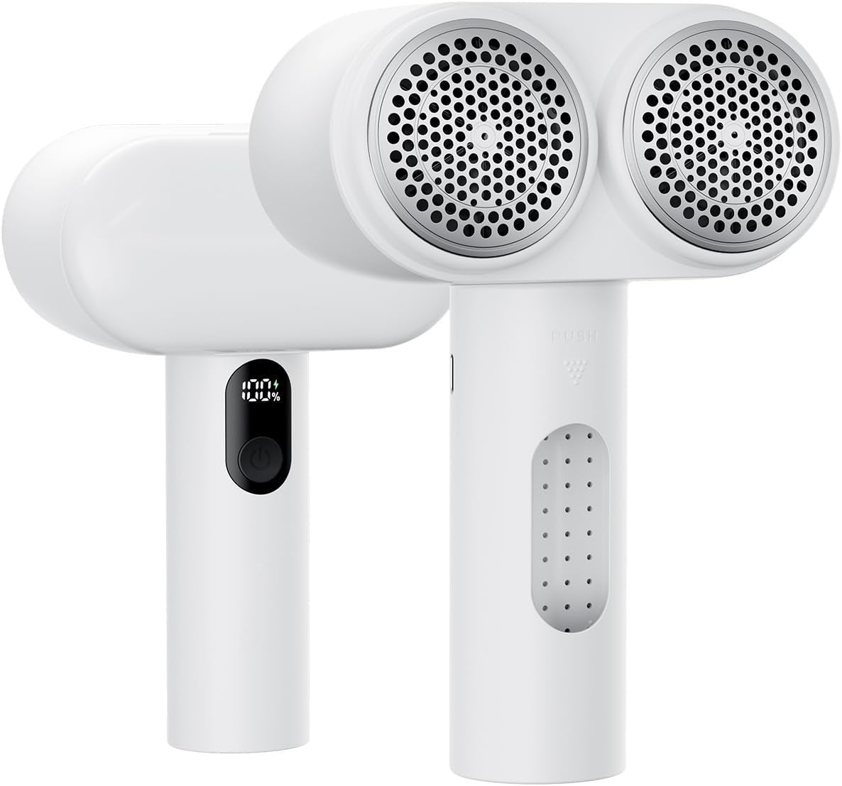 Dual-Head Electric Lint Remover - USB-C Rechargeable, LED Display, 3-Size Honeycomb Mesh White