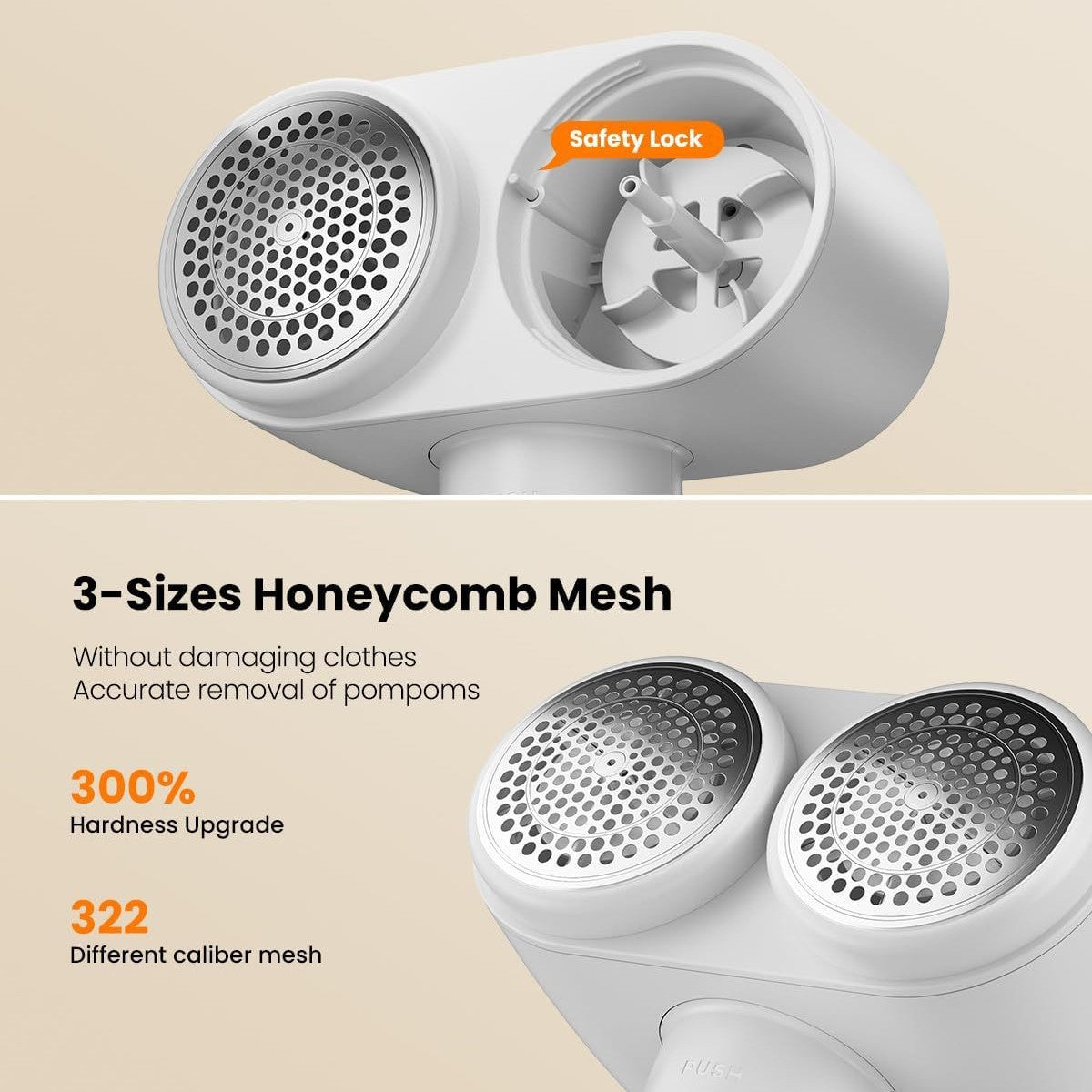 Dual-Head Electric Lint Remover - USB-C Rechargeable, LED Display, 6-Size Honeycomb Mesh Purple