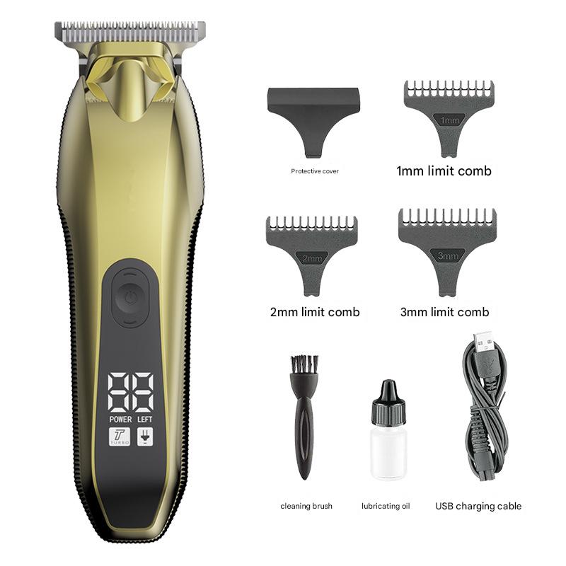 Professional Electric Hair Clipper & Beard Trimmer - USB Rechargeable, LED Display gold