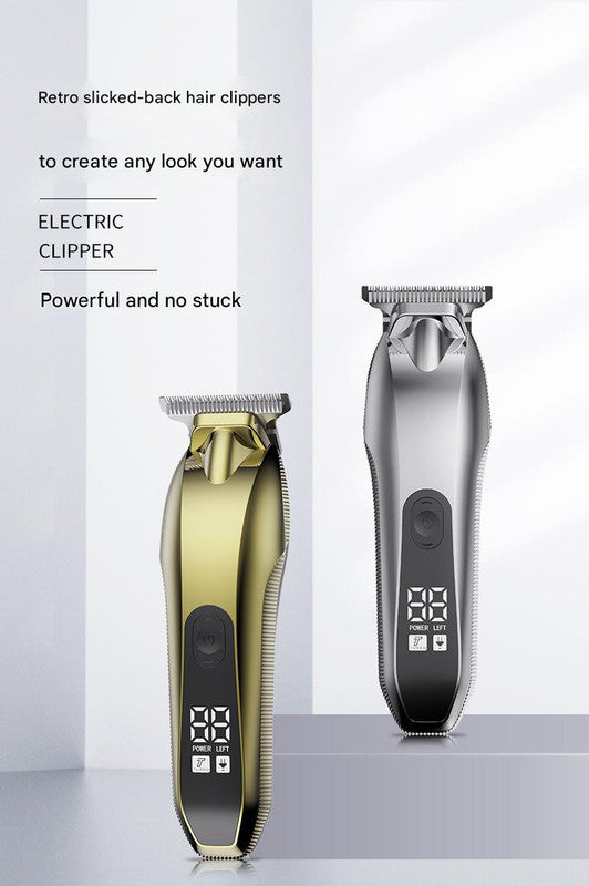 Professional Electric Hair Clipper & Beard Trimmer - USB Rechargeable, LED Display gold