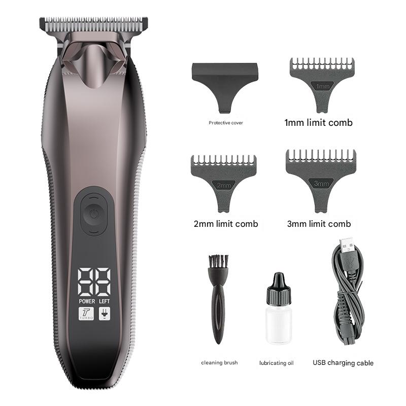 Professional Electric Hair Clipper & Beard Trimmer - USB Rechargeable, LED Display Gray