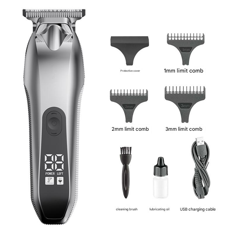 Professional Electric Hair Clipper & Beard Trimmer - USB Rechargeable, LED Display Silver