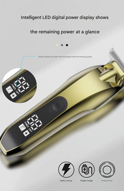 Professional Electric Hair Clipper & Beard Trimmer - USB Rechargeable, LED Display Silver