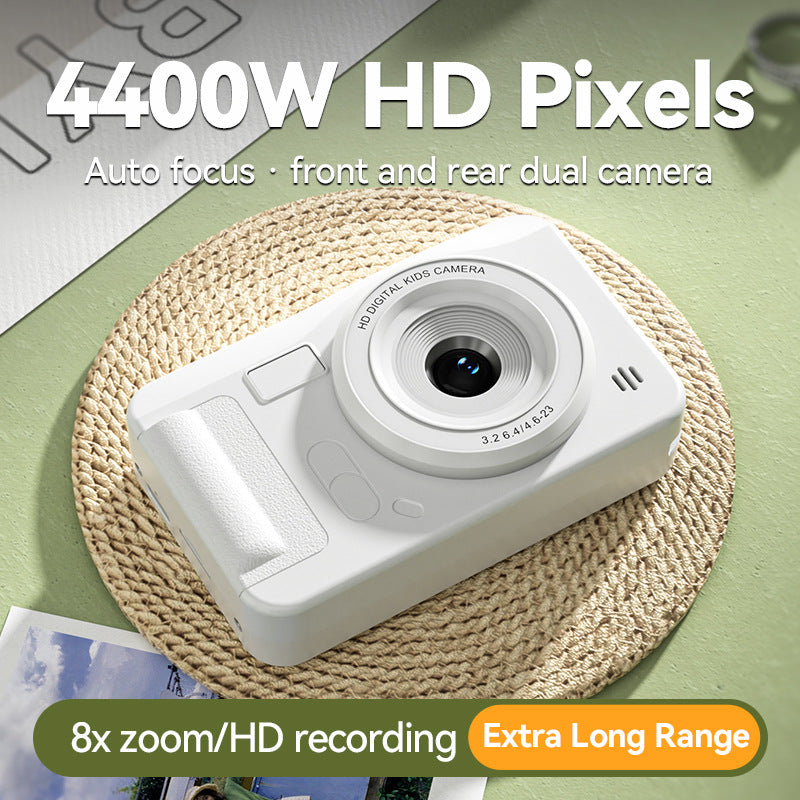 Student HD Digital Camera - 44MP, 8x Zoom, Autofocus, Dual Lens, Type-C Charging white