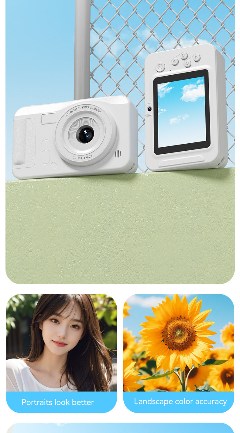 Student HD Digital Camera - 44MP, 8x Zoom, Autofocus, Dual Lens, Type-C Charging white