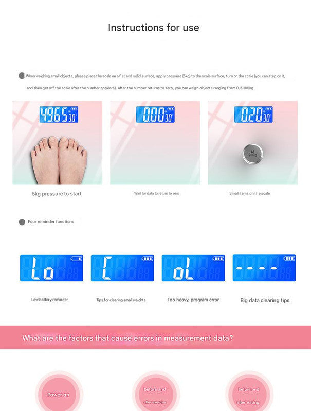 Smart USB Rechargeable Digital Bathroom Scale - Measures Body Weight & Temperature Gradient pink