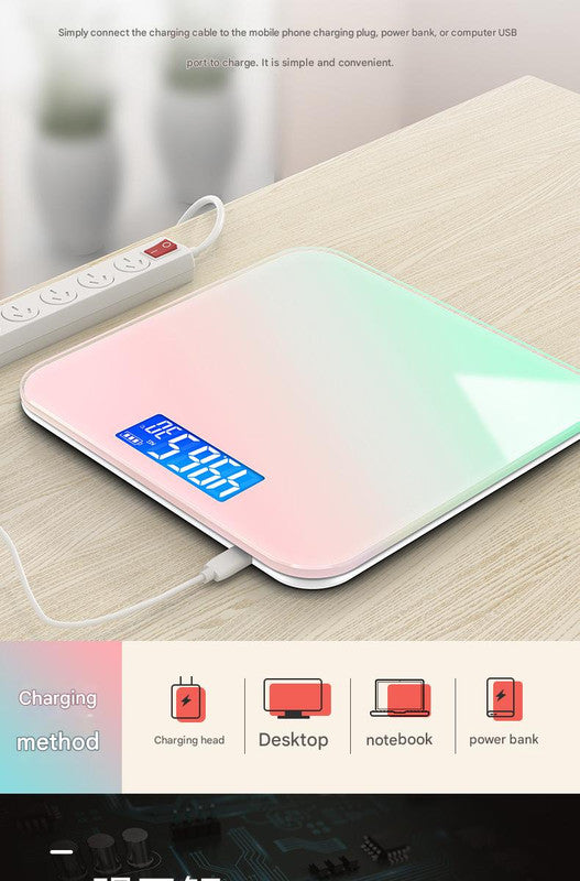 Smart USB Rechargeable Digital Bathroom Scale - Measures Body Weight & Temperature Gradient purple