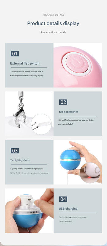 Smart USB Rechargeable Pet Interactive Rolling Ball Gray