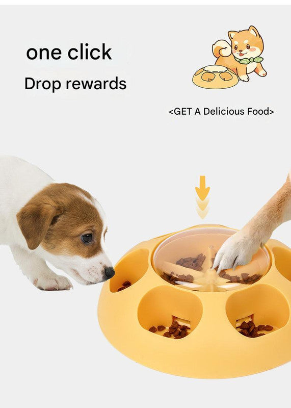 Interactive Pet Slow Feeder & Puzzle Toy - Press to Dispense Food, Improves Digestion yellow