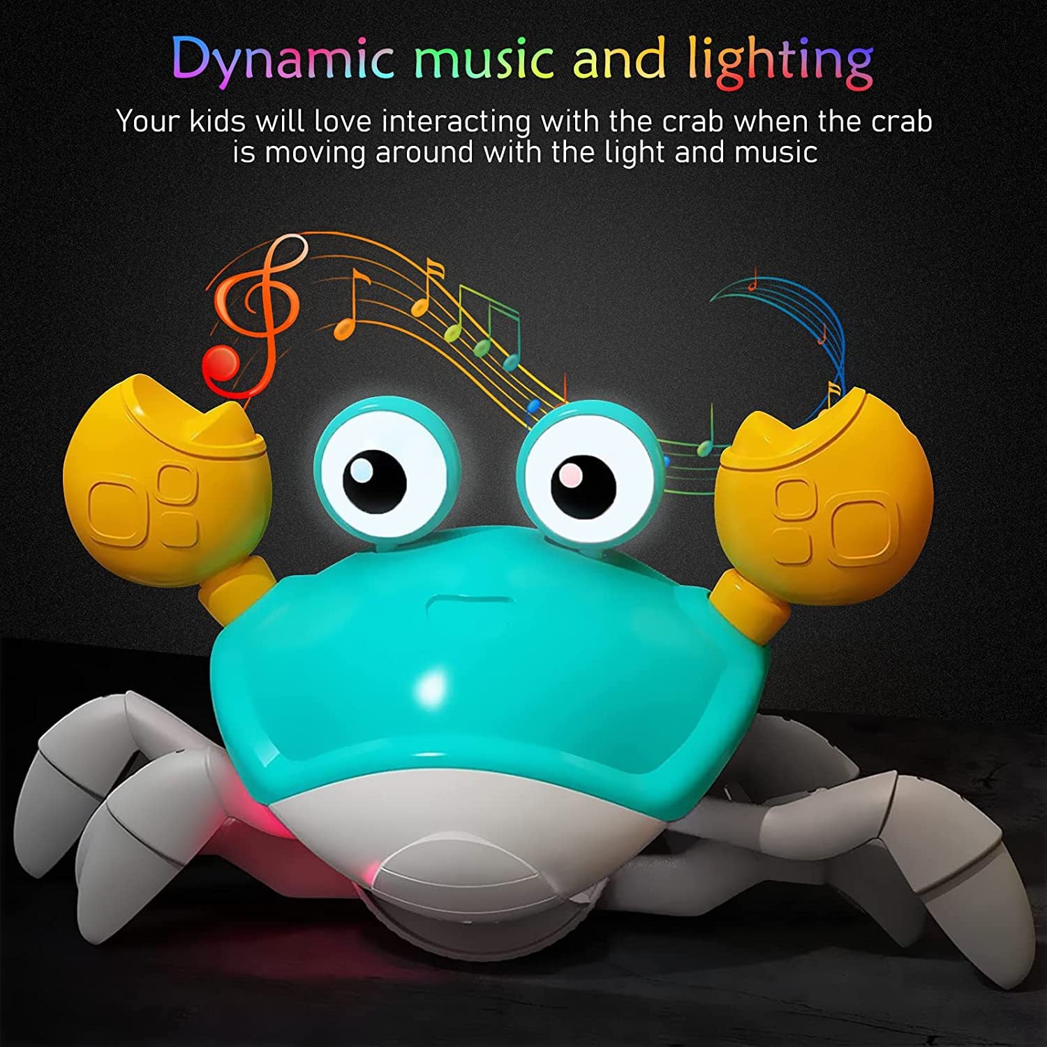 Interactive Crawling Crab Baby Toy with Music, Lights & Obstacle Avoidance green