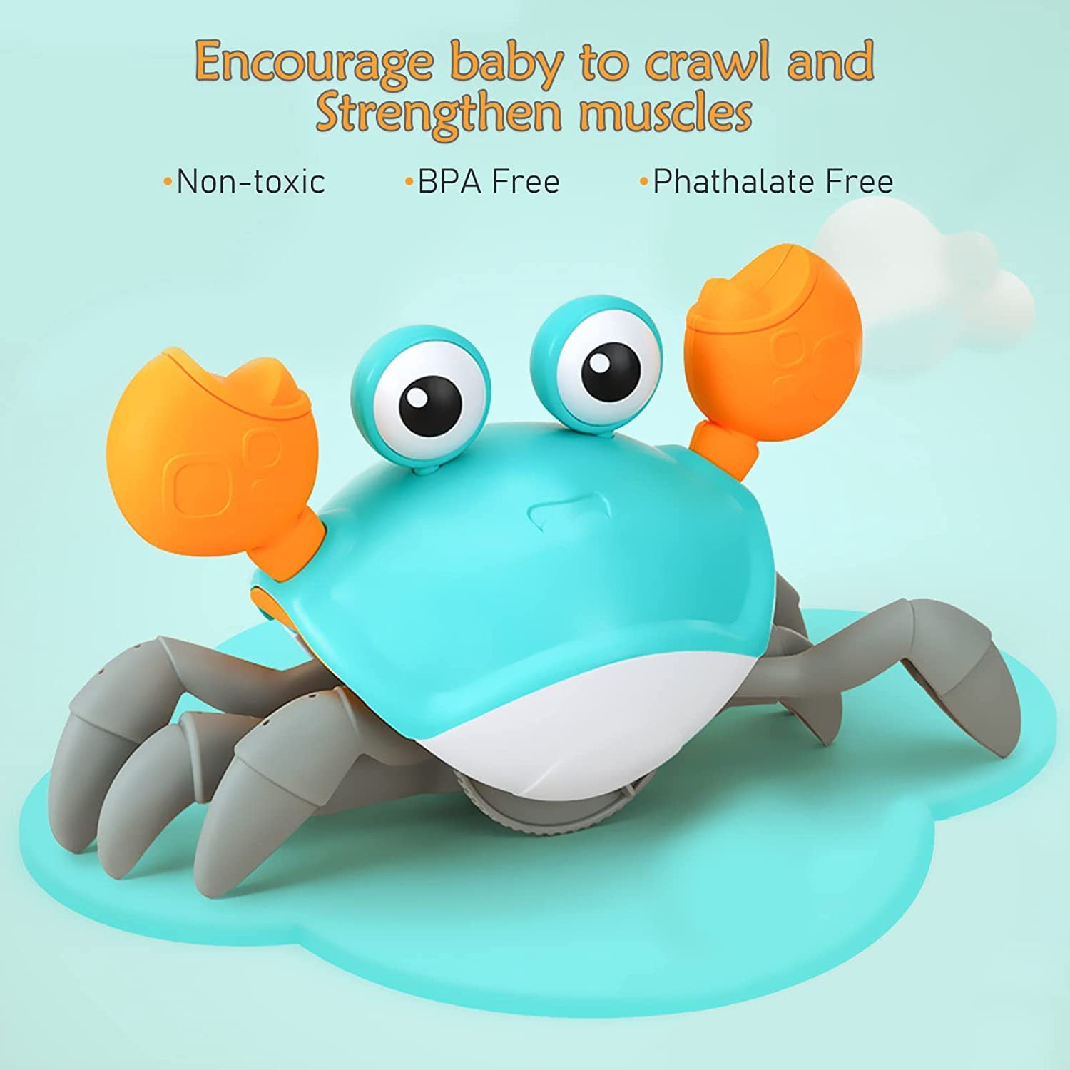 Interactive Crawling Crab Baby Toy with Music, Lights & Obstacle Avoidance Pink