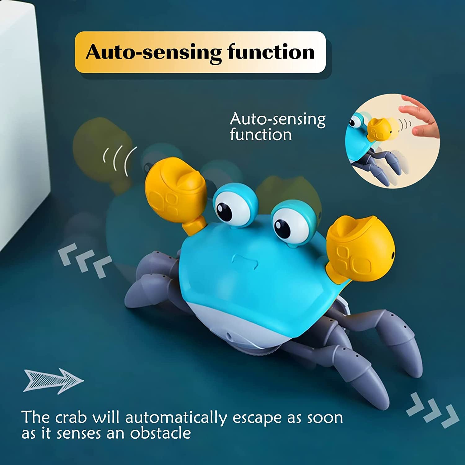Interactive Crawling Crab Baby Toy with Music, Lights & Obstacle Avoidance Pink