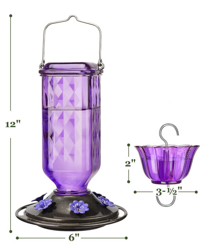 Elegant Hanging Hummingbird Feeder - Decorative Plastic Nectar Bottle with Ant Moat, 6 Feeding Ports Blue