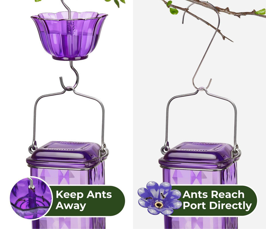 Elegant Hanging Hummingbird Feeder - Decorative Plastic Nectar Bottle with Ant Moat, 6 Feeding Ports Blue