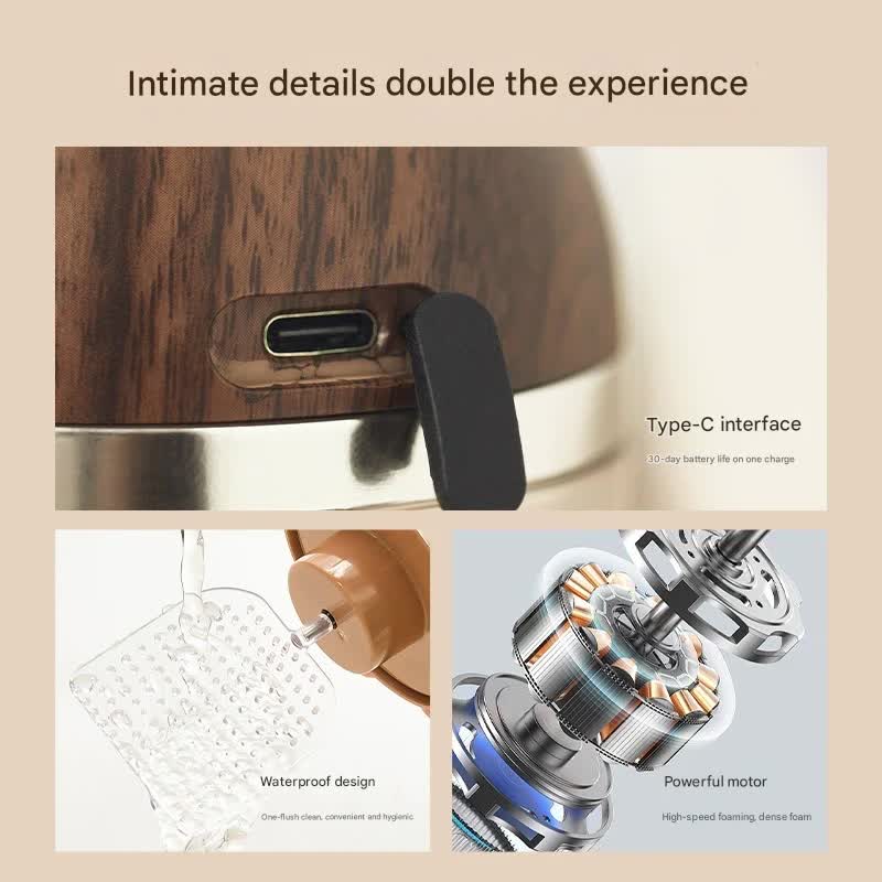 Electric Foaming Cleanser Maker - Rechargeable, Dense Foam for Deep Cleansing Walnut + Silver