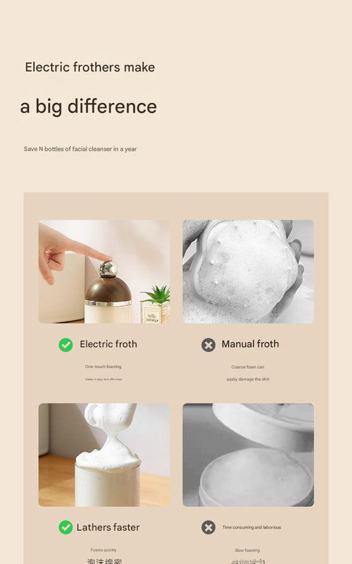 Electric Foaming Cleanser Maker - Rechargeable, Dense Foam for Deep Cleansing Walnut + Silver