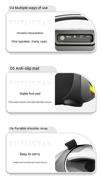 Portable Bluetooth 5.3 Speaker - 60W Powerful Sound, RGB Lights, Multiple Inputs black