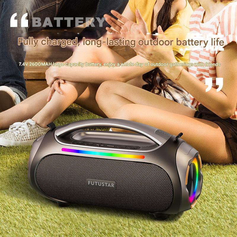 Portable Bluetooth 5.3 Speaker - 60W Powerful Sound, RGB Lights, Multiple Inputs Blue