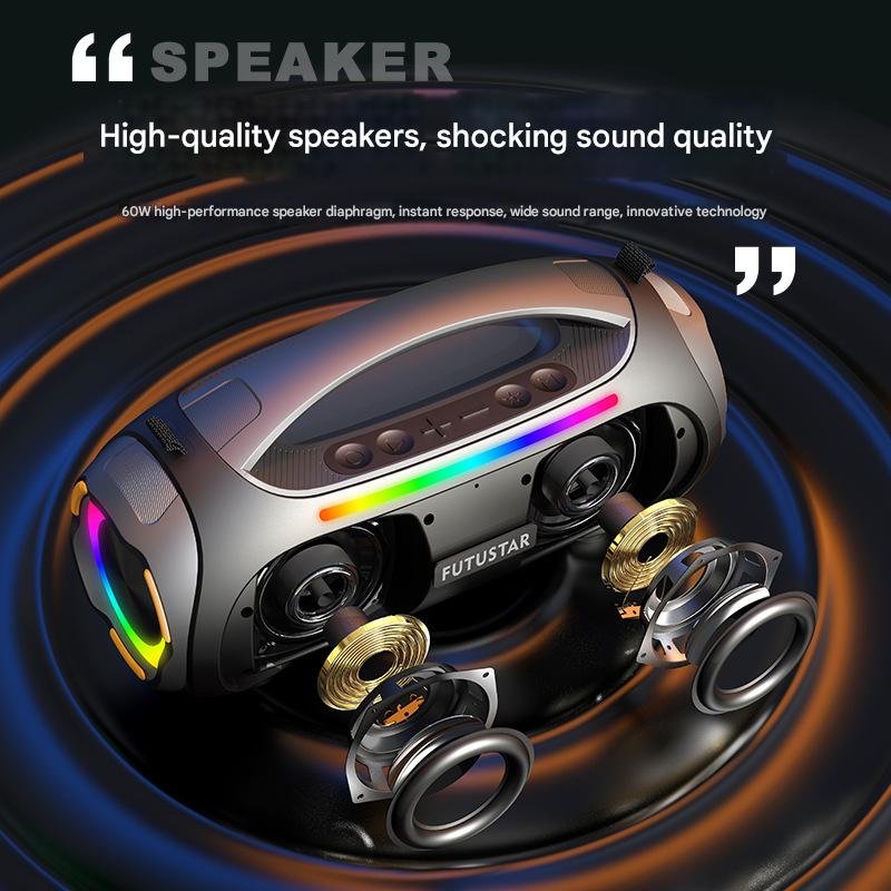 Portable Bluetooth 5.3 Speaker - 60W Powerful Sound, RGB Lights, Multiple Inputs Blue