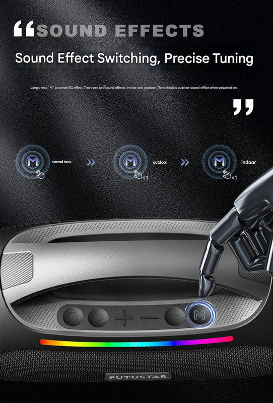 Portable Bluetooth 5.3 Speaker - 60W Powerful Sound, RGB Lights, Multiple Inputs Blue