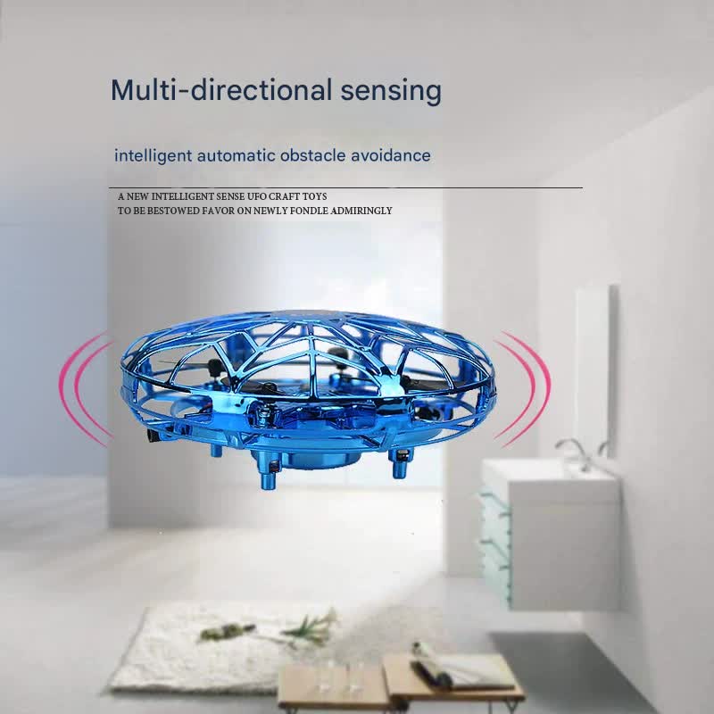 Hand-Controlled UFO Mini Drone with LED Lights & Obstacle Avoidance blue