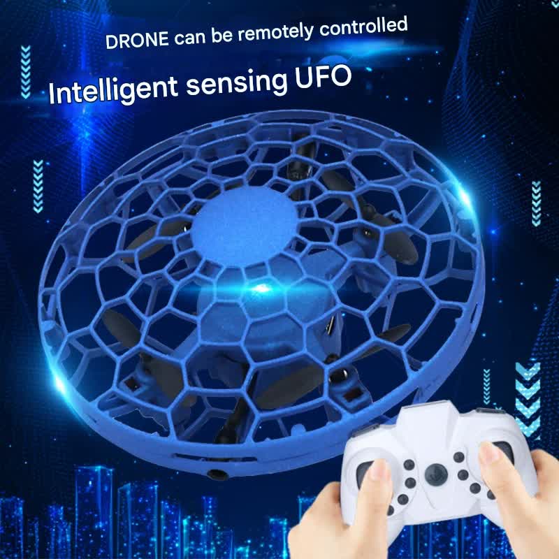 Hand-Controlled UFO Mini Drone with LED Lights & Obstacle Avoidance blue