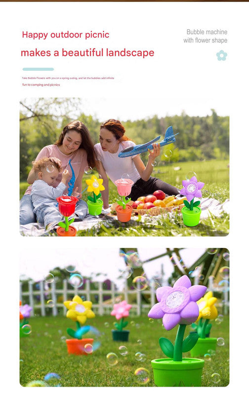 Electric Flower Bubble Machine with Music - Rechargeable, 10-Hole Output yellow