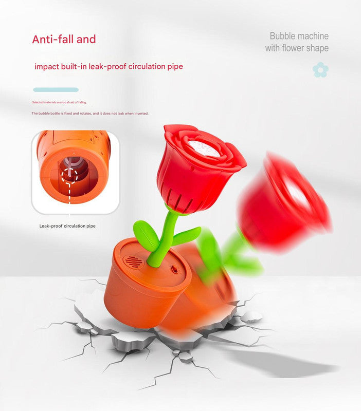 Electric Flower Bubble Machine with Music - Rechargeable, 10-Hole Output Red