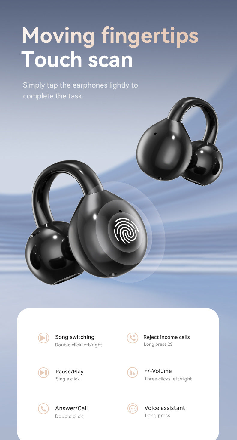 Smart TWS Earbuds with Full Touch Screen Case - Wireless 5.4, Open-Ear, Noise Reduction black