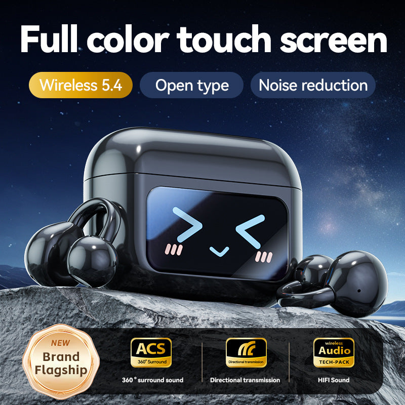 Smart TWS Earbuds with Full Touch Screen Case - Wireless 5.4, Open-Ear, Noise Reduction purple