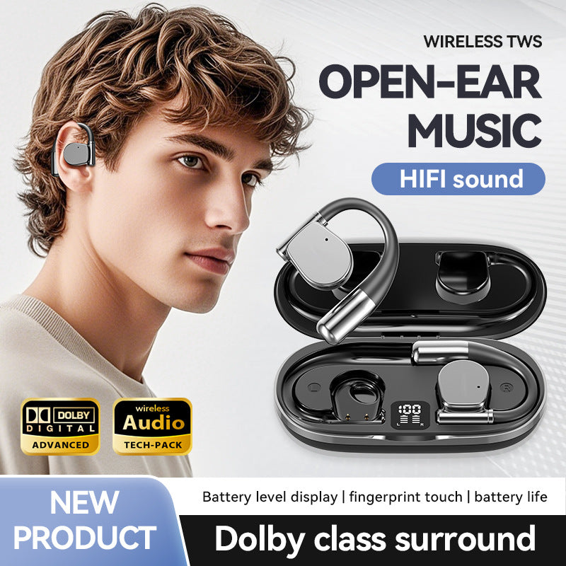 Open-Ear TWS Wireless Earbuds with HIFI Sound & LED Display - Dolby Surround White