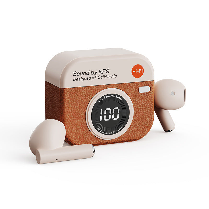 Retro Camera Style TWS Earbuds - Bluetooth 5.4, ENC, Low Latency Gaming orange