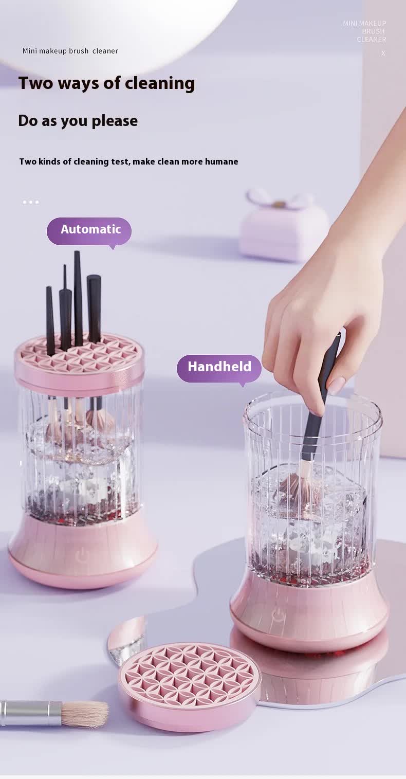 Pink Electric Makeup Brush Cleaner & Dryer Machine - Automatic Spinner Tool Rechargeable model
