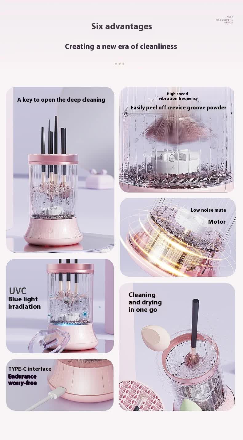 Pink Electric Makeup Brush Cleaner & Dryer Machine - Automatic Spinner Tool Plug-in model