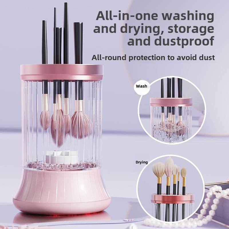 Pink Electric Makeup Brush Cleaner & Dryer Machine - Automatic Spinner Tool Plug-in model