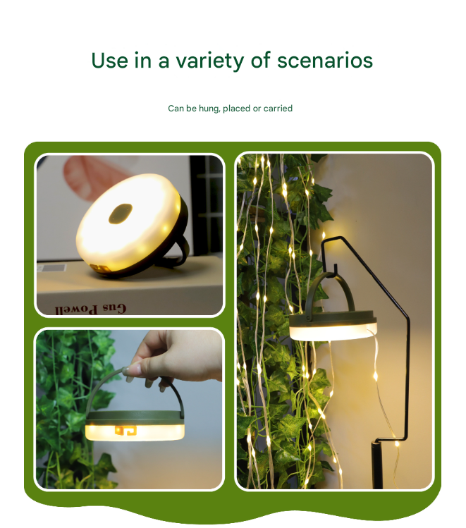 Rechargeable LED Camping Light with 10m Retractable String Light Color lights + warm lights
