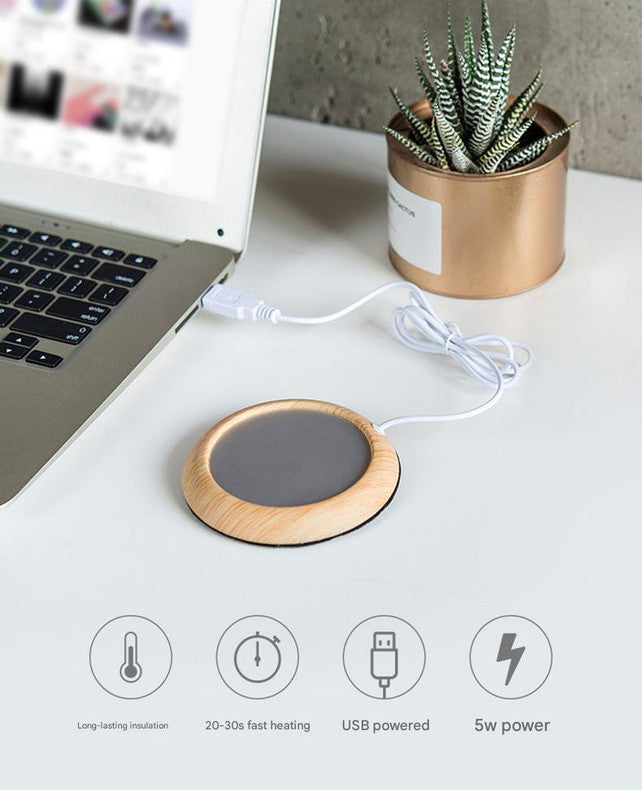 USB Cup Heater - White Porcelain Electric Beverage Heater for Desk, Office and Home