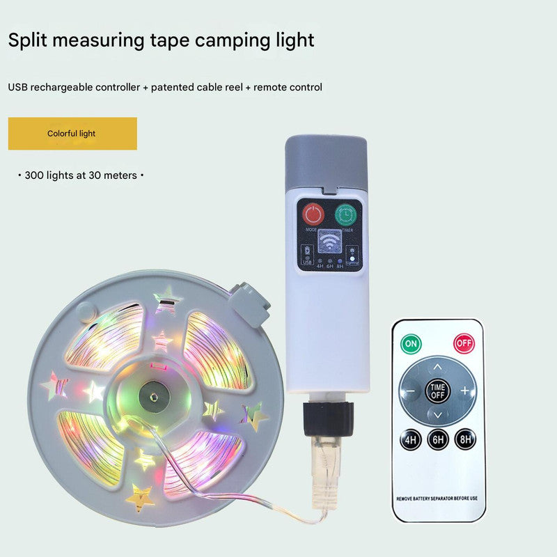 300 lights in 30 meters color Camping tent light kit - rechargeable power bank, spool light string, remote control