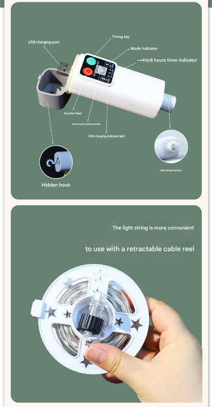 300 lights warm white at 30 meters Camping tent light kit - rechargeable power bank, spool light string, remote control