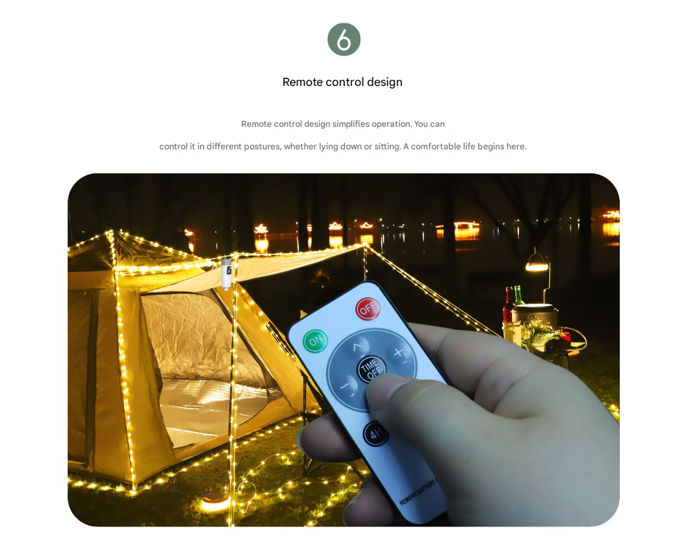 300 lights warm white at 30 meters Camping tent light kit - rechargeable power bank, spool light string, remote control